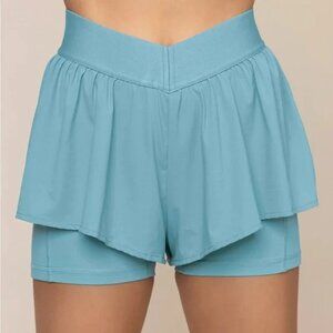 Popflex On The Run Ruffle Shorts L 2-in-1 running Oasis aqua blue pockets